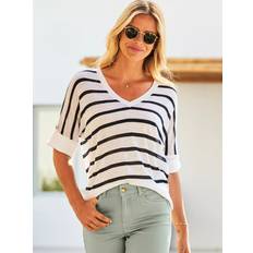 Striped Linen Blend Mid Sleeve Shirt