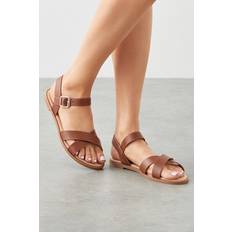 Dorothy Perkins Womens Wide Fit Florence Faux Leather Cross Strap Flat Sandals - Tan
