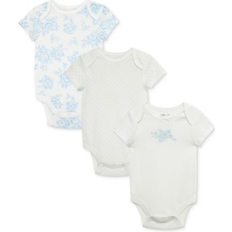 Baby Girls Roses Short-Sleeve Cotton Bodysuits - White/Blue