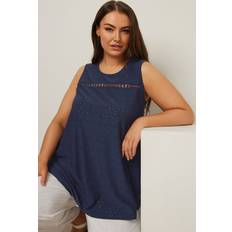 Blue Tank Tops Yours Curve Floral Broderie Anglaise Vest Top - Navy Blue