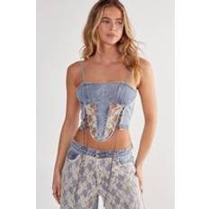 Corsets Nasty Gal Womens Lace Detail Denim Corset - Blue