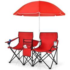 Cwy 2-Personers Campingstol Med Parasol Rød