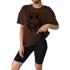 Shein Loose Fit Oversized Smile Face Printed Short Sleeve TShirt For Women Summer