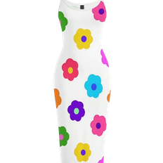 Shein Colorful Flower Printed White Simple Slim Strap Long Dress Suitable For Summer Casual