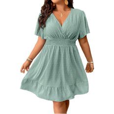 Shein Plus Swiss Dot Butterfly Sleeve Ruffle Hem Dress For Summer Vacation