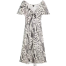 River Island Womens Cream Abstract Tie Front Swing Midi Dress