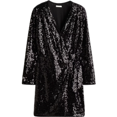 H&M Paillettenkleid Wickelschnitt - Schwarz