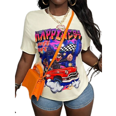 Shein Summer Casual Short-Sleeved Fit T-Shirt - Apricot