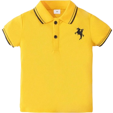 24-36M Polo Shirts Children's Clothing Shein Young Boys Knight Embroidery BlackBordered Short Sleeve Polo Shirt