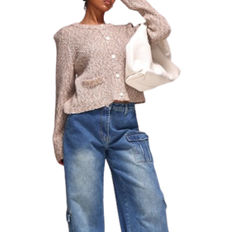 PrettyLittleThing Mocha Marl Textured Bobble Knit Button Up Pocket Detail Cardigan, Brown