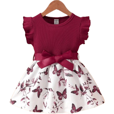 Shein Baby Girls Butterfly Print Belted Casual Dress