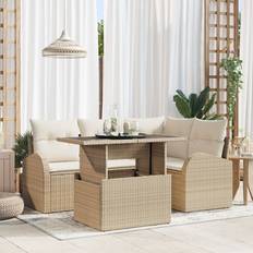 vidaXL 5 Piece Garden Sofa Set with Cushions Beige Poly Rattan Loungesæt