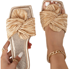 Shein Damen Flache Pantoffeln, champagnerfarbene modische & bequeme Sandalen, Damen Lässig Zehentrenner Sandalen für den Urlaub, eleganter minimal