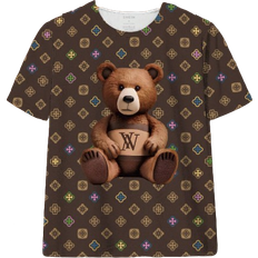 Shein Cartoon Bear Floral Print T-Shirt - Casual