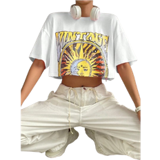Shein Sun Letter Graphic Drop Shoulder Crop Tee