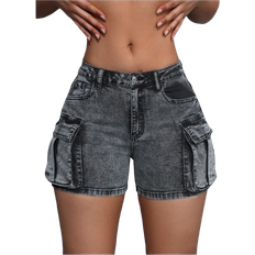 Shein Womens Solid Color Simple Daily Wear Denim Shorts