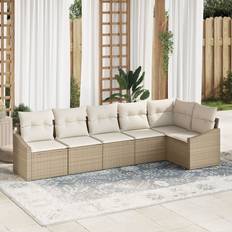 vidaXL 6-delt Have Sofa Set med Puder Beige Poly Rattan Loungesæt