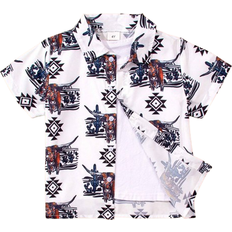Multifärgade Skjortor Barnkläder Shein Young Boy Casual Western Style Bull Head Printed Short Sleeve Shirt Ideal For Vacation Party And Traveling