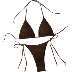 Shein Summer Beach Halter Neck Tie Bra Set - Solid Color