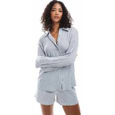 Only Tekstureret Oversized Skjorte Med Striber - Blå