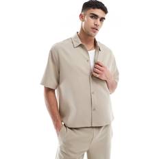 Bershka Premium Shirt Co-Ord - Beige