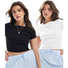 Miss Selfridge 2 Pack Short Sleeve Ribbed Lettuce Edge T-Shirt - Multi