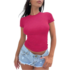Shein Womens Summer Solid Color Round Neck Short Sleeve Casual TShirt