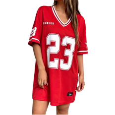 Shein Casual Sports Game Letter Number Graphic Red Loose VNeck Short Sleeve TShirt Dress For Summer