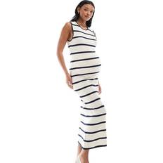 Vero Moda Maternity Cremehvid Ankellang Kjole Med Marineblå Striber