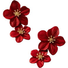 Shein 1pair Floral Dangle Earrings For Women, European And American Personality Style, Double-Layered Flowers, Simple And Sweet Earrings Valentines,Mom,Mother,Mother's Day,Gift