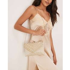 True Decadence Stripe Bead And Pearl Envelope Clutch Bag - Gold