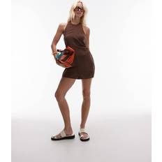 Topshop Chokladbrun Playsuit I Cupro Med Halterneck
