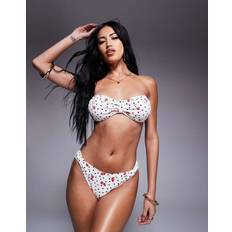 White - Women Bikini Bottoms River Island Cherry Print Crinkle Bikini Bottom - White
