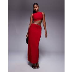 MISSYEMPIRE Double Layered Slinky High Waisted Maxi Skirt Co-Ord - Red