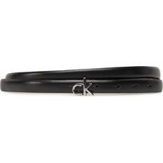 Silver - Women Belts Calvin Klein Logo Buckle Skinny Bely - Black