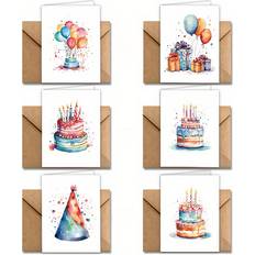 Colorful Birthday Cake Pattern Greeting Card Set 12pcs