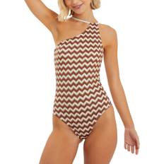 Accessorize Crochet One-Shoulder Swimsuit - Brown/Cream