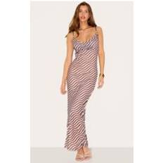 PrettyLittleThing Stone Mesh Asymmetric Strappy Stripe Dress - White
