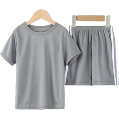 Shein 2pcs/Set Young Boys' Short Sleeve T-Shirt And Shorts Set, Breathable Mesh Athletic Outfit
