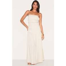 PrettyLittleThing Bandeau Ruched Detail Maxi Dress - Natural