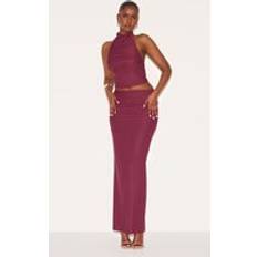 PrettyLittleThing Wine Soft Touch Ruched Maxi Skirt - Red