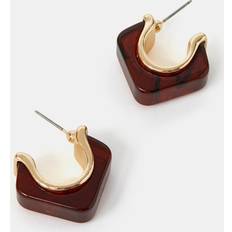 Brown - Women Earrings Accessorize Brown Resin Square Hoop Earrings -