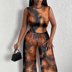 Tie Dye Jumpsuits & Overalls Shein Slaydiva Plus Size Full Print Tie Dye Wide Leg Jumpsuit - Summer