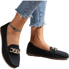 39 ⅓ Loafers Shein Rhinestone & Decor Litchi Embossed Loafers, Black Fashionable Rhinestone & Metallic Decor Solid Color Loafers