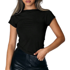 Shein Womens Summer Solid Color Round Neck Short Sleeve Pleated Casual TShirt