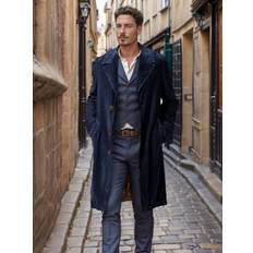Corduroy Coats Vehhe Men's Corduroy Trench Coat - Navy Blue