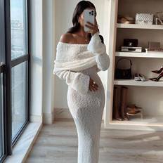 Venum Knit Hollow Out Cover Ups Maxi Dress - White
