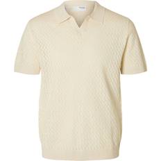 Hør Polotrøjer Selected Hæklet Stil Strikket Poloshirt - Off White