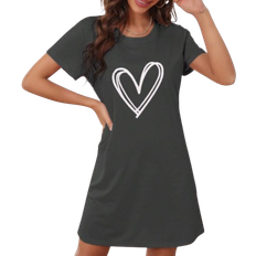 Shein Heart Print Casual Round Neck Short Sleeve Nightgown