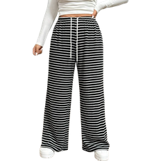 Shein Plus Women Drawstring Waist Wide Leg Loose Casual Striped Pants